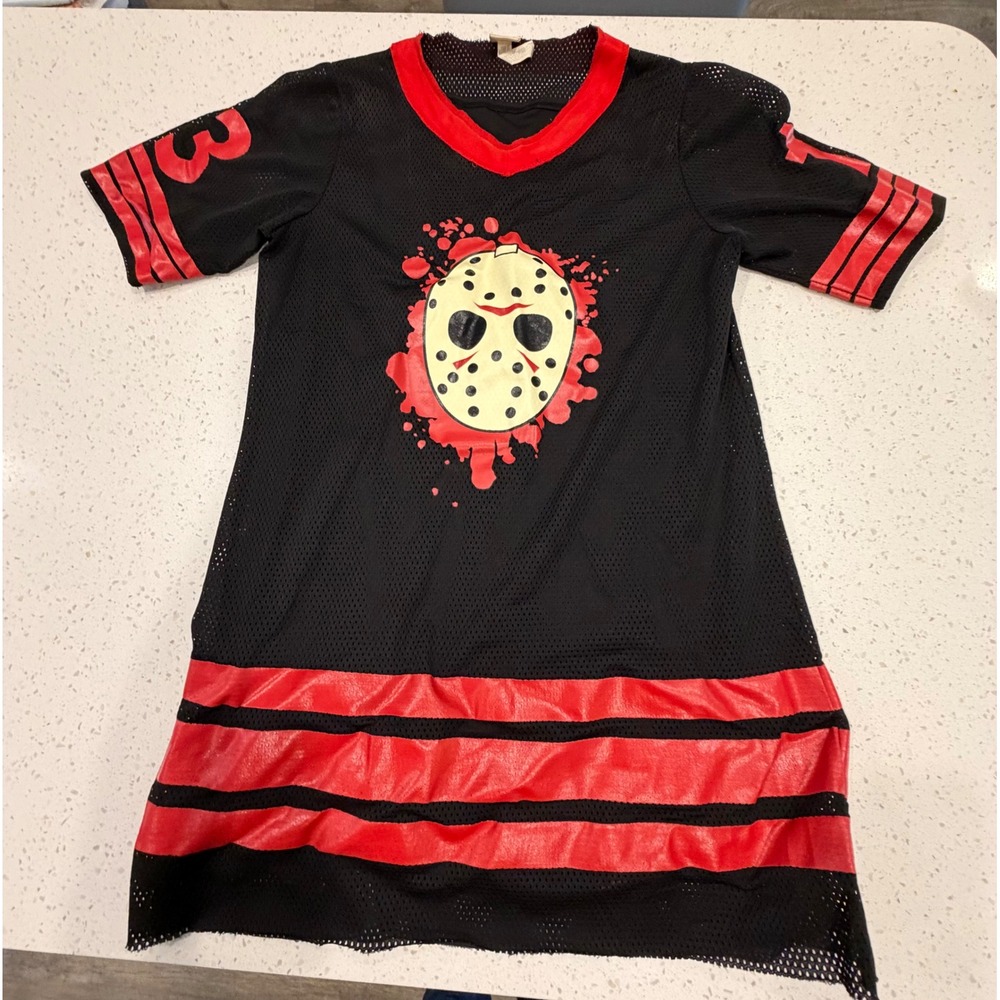 Vintage Y2K Friday the 13th Jason Voorhees Mesh Jersey Dress Black Red Horror